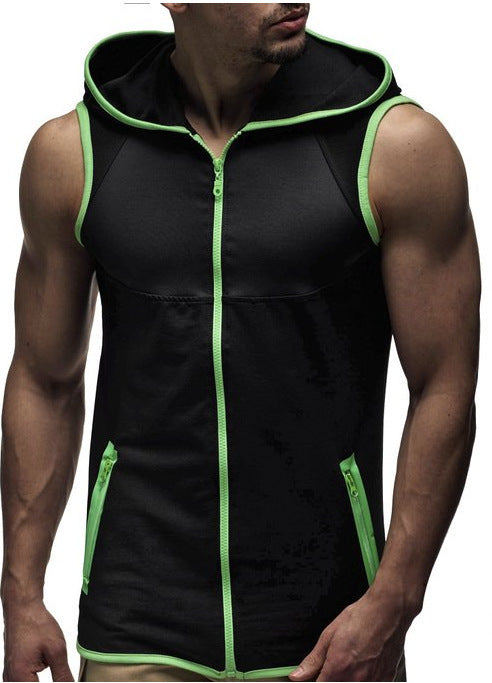 Men Sports Sleeveless Vest Hooded Workout Fitness Tank Top